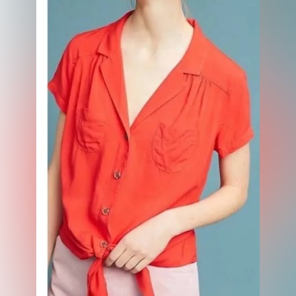 Anthropologie Maeve Tie Front Blouse